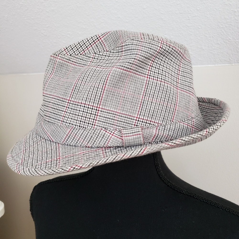 Grey plaid fedora